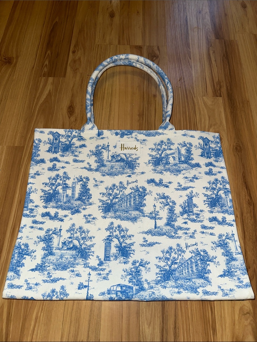 Harrods Blue and White Toile Tote Bag